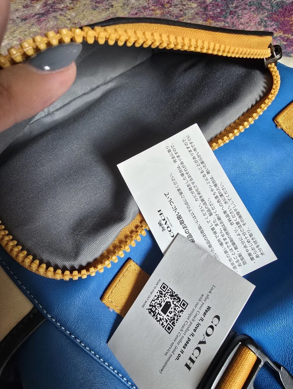 Coach Blue, Navy & Cream Nylon Leather Backpack with Orange Accents